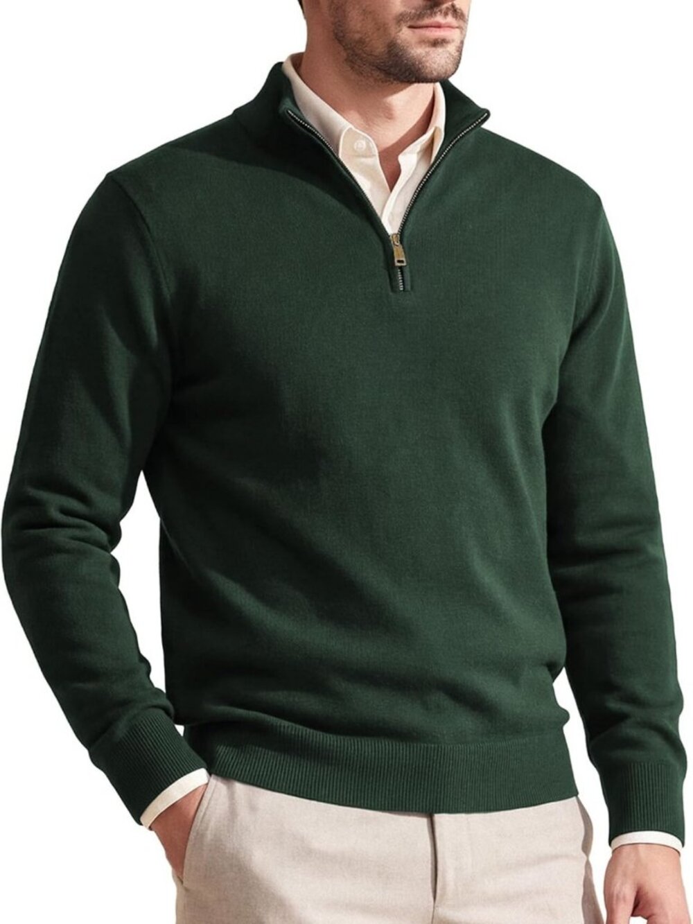 Men's 100% Merino Wool Quarter Zip Pullover Sweater - Soft, Warm, Stylish